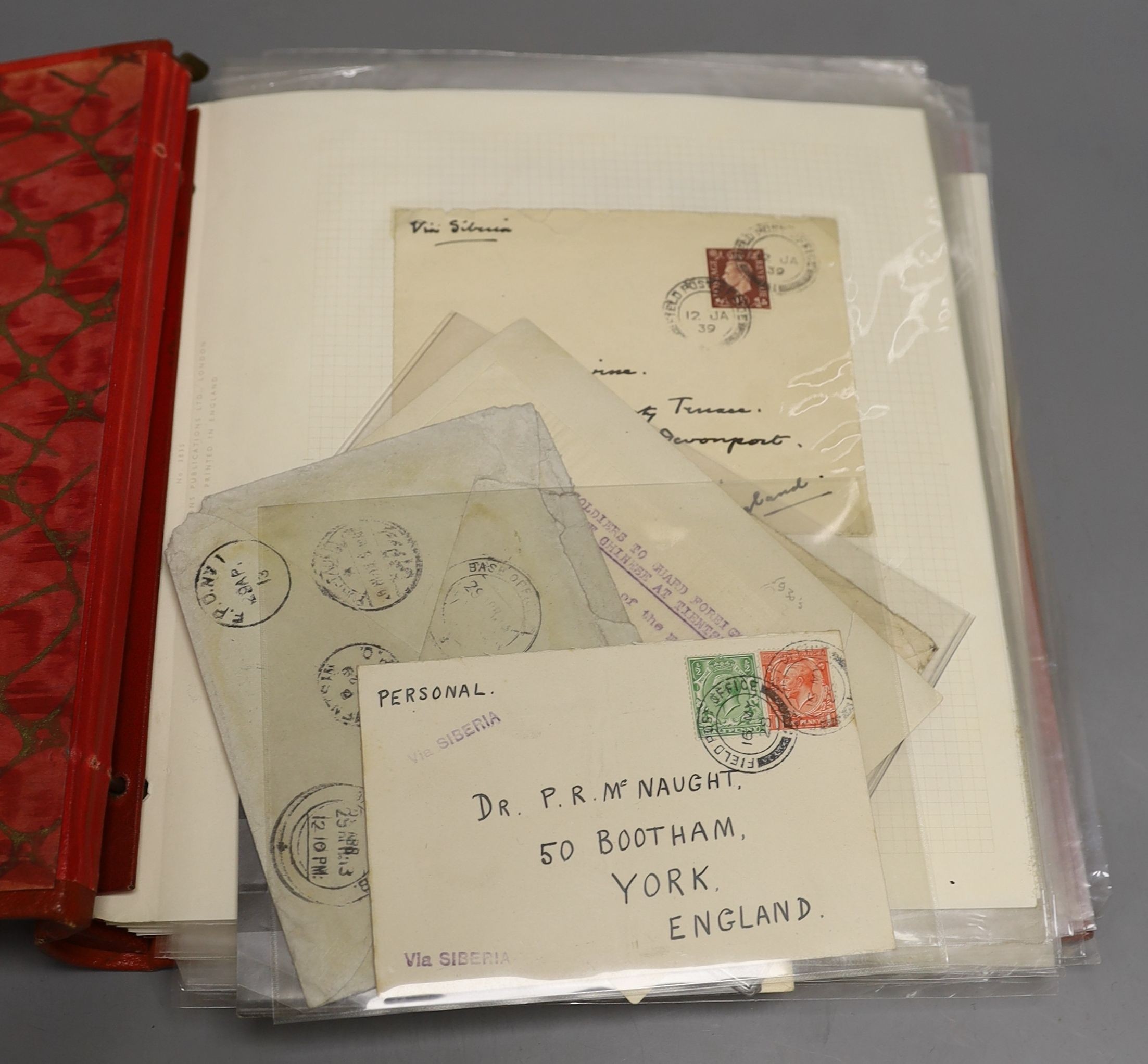 Shanghai Defence Force in album with stamps on piece and covers with APO 1 and FPO 1 1927-1939 (one album)